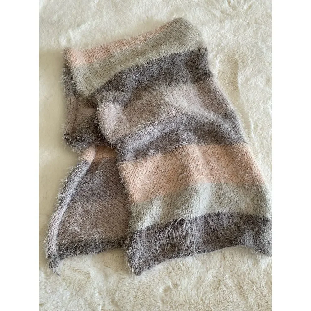 Boho Super Soft Knit Fuzzy Angora‎ Scarf Neutral
